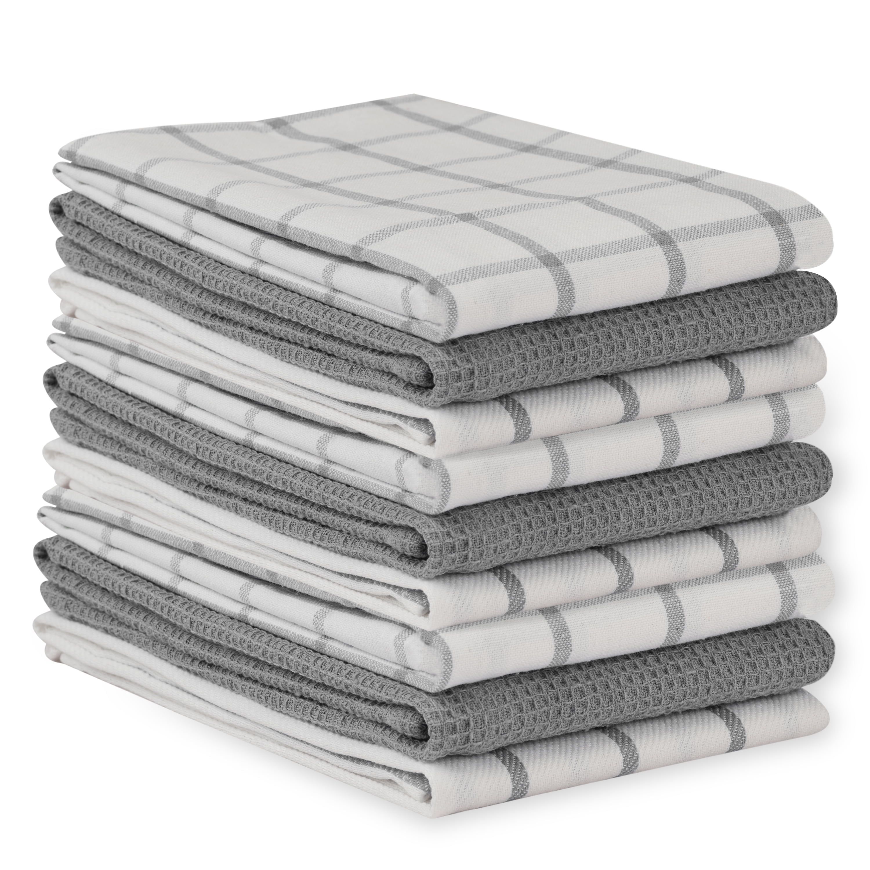 Gray and White Cotton Kitchen Towel Set, 12-Pack