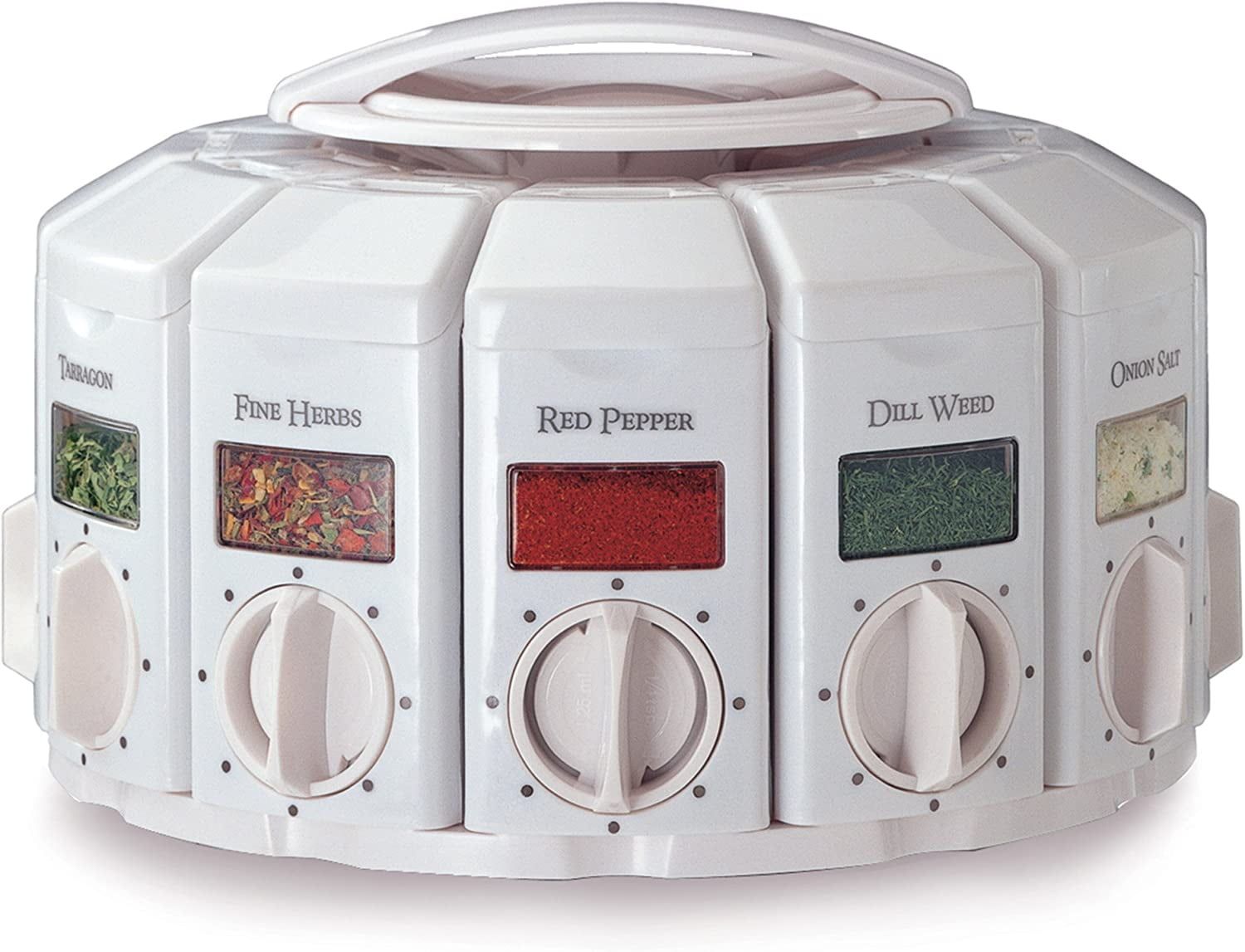 White Rotating Countertop Spice Carousel with Auto-Measure