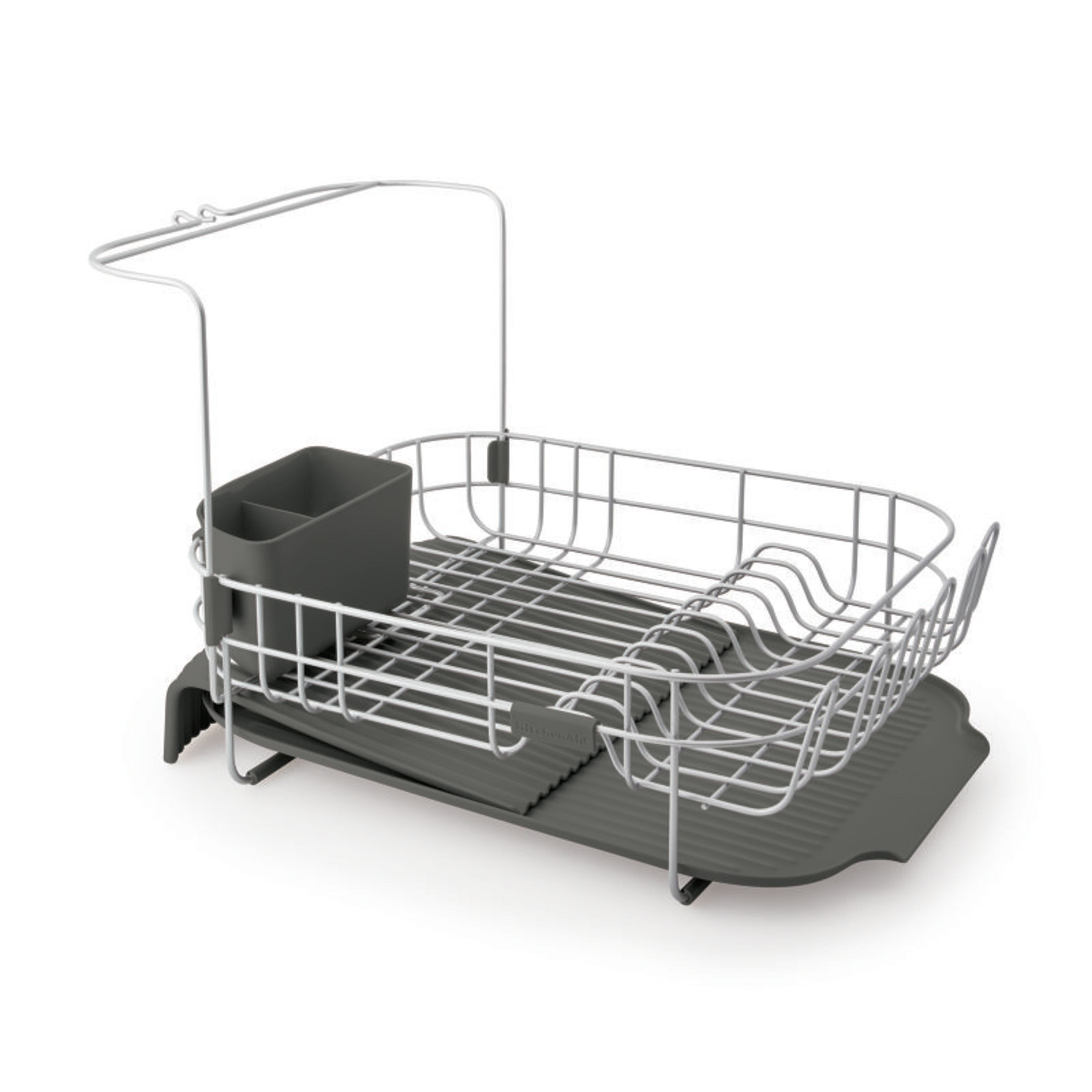 Gray Metal Expandable Dish Rack with Utensil Cup