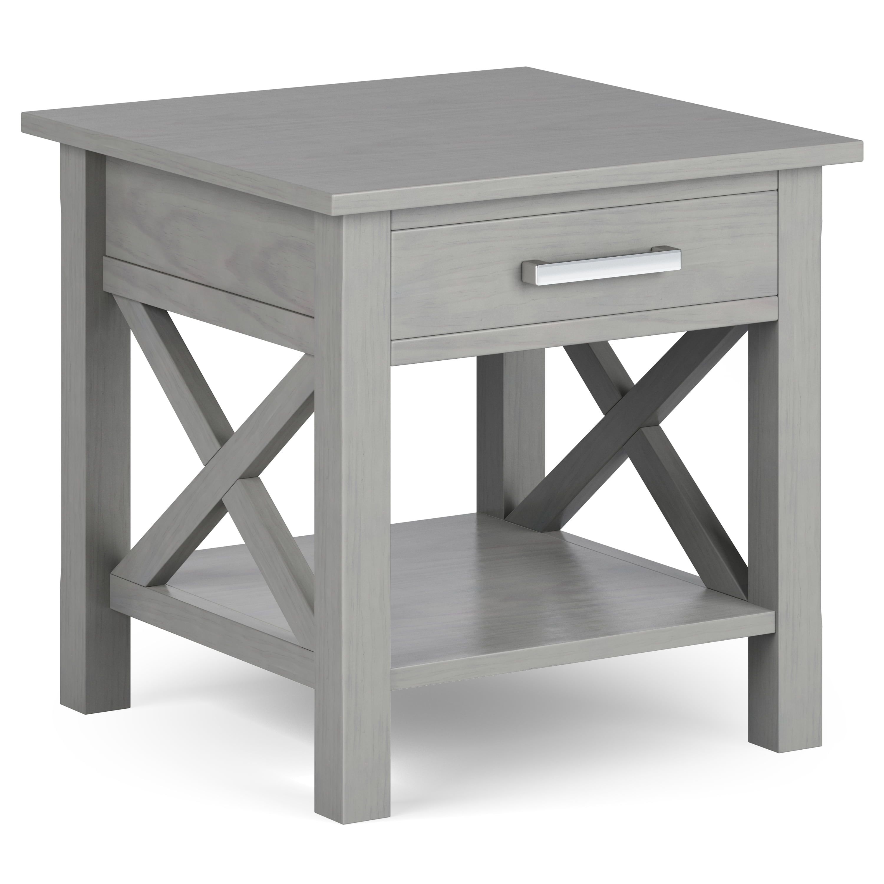 Fog Gray Solid Wood Transitional End Table with Storage