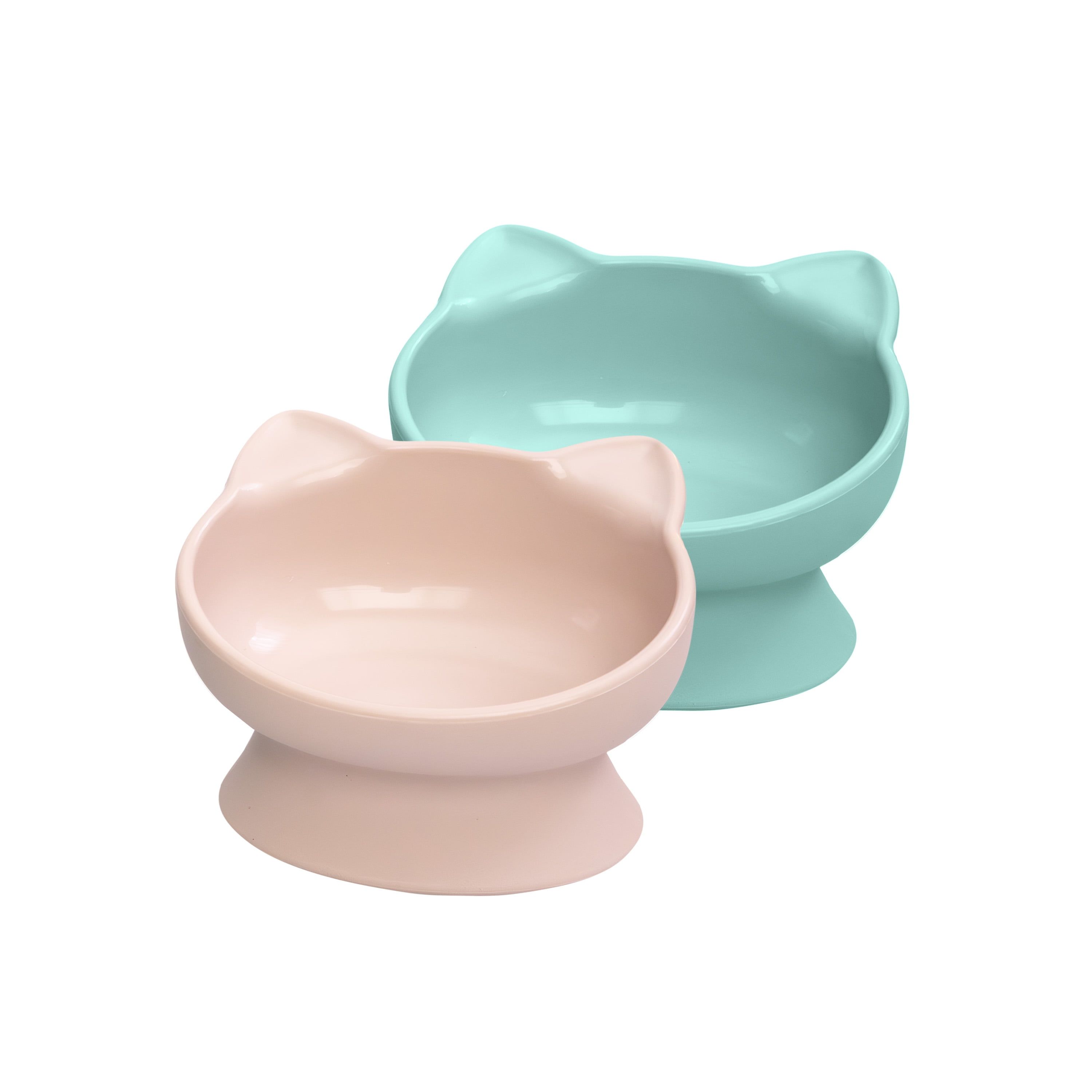 Pastel Cat Ears Elevated Pet Bowls Set