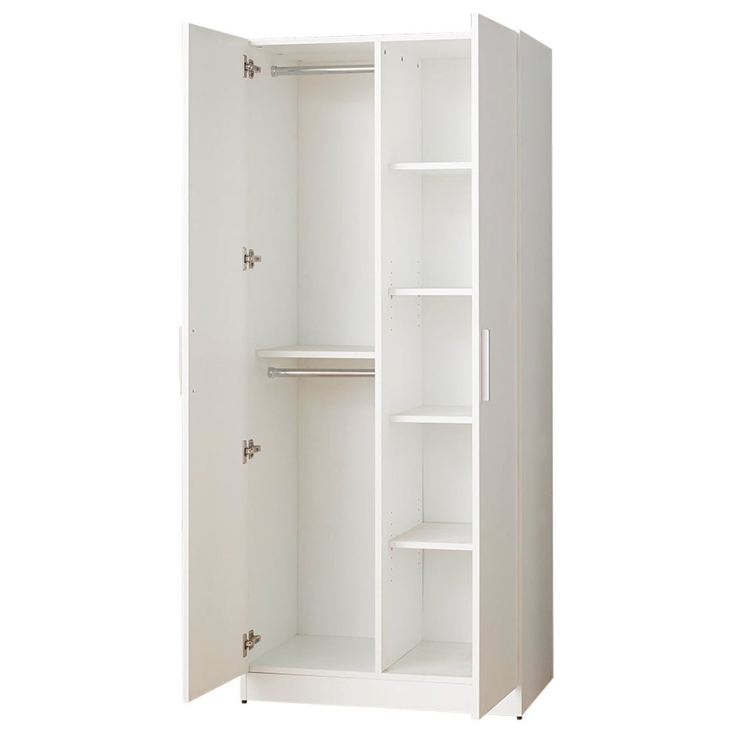 Viviane White Composite Wood Closet with Hanging Bars and Shelves