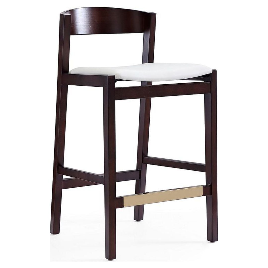 Ivory Leather and Dark Walnut Klismos Counter Stool