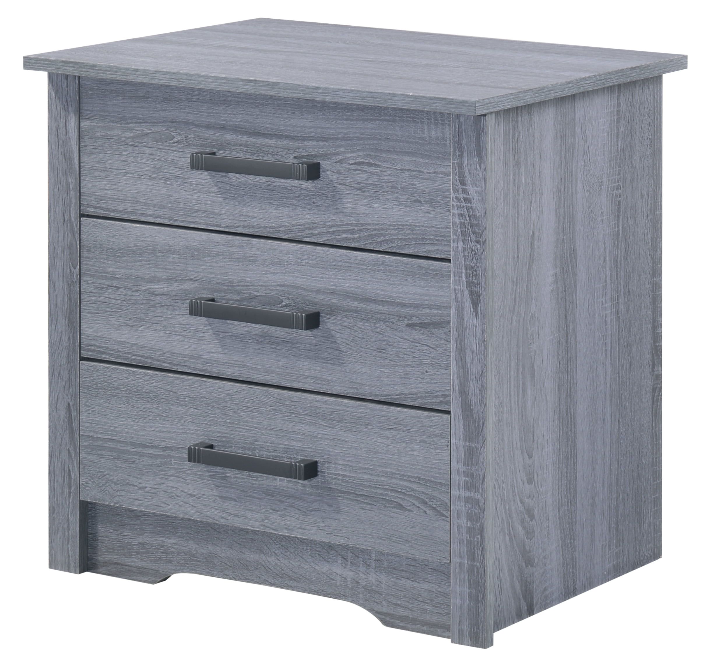 Gray Particle Board 3-Drawer Nightstand