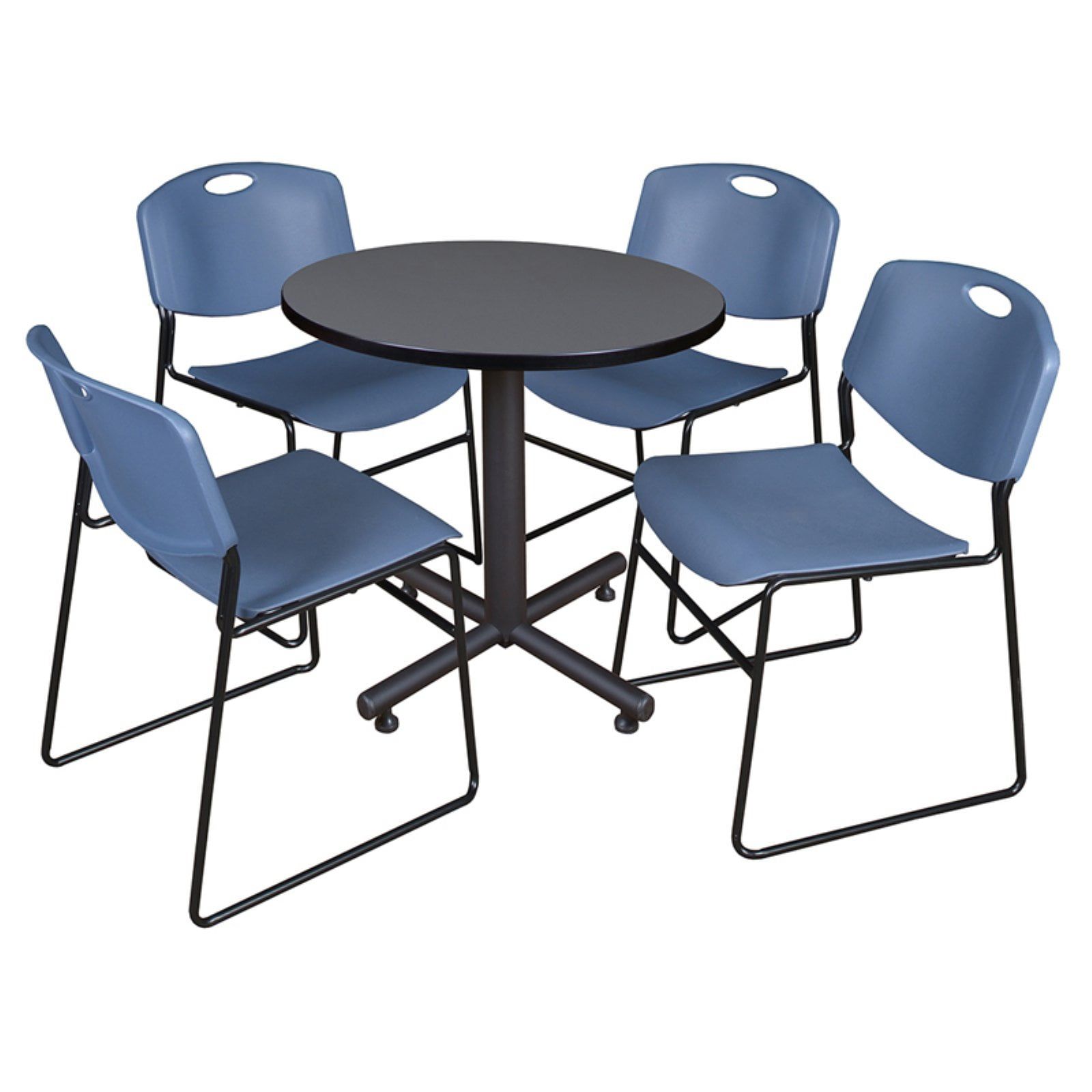 Kobe 48" Grey Laminate Round Table & 4 Blue Polypropylene Zeng Chairs Set