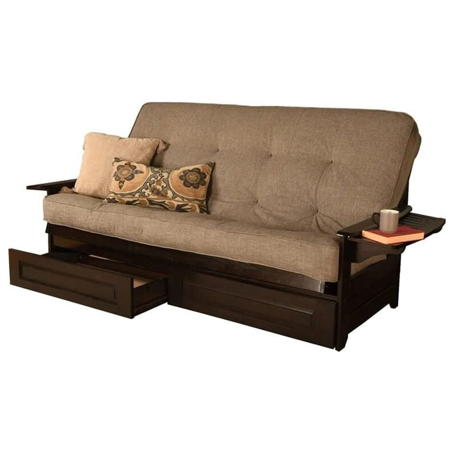 Beige Linen Queen Sleeper Sofa with Storage and Wood Frame