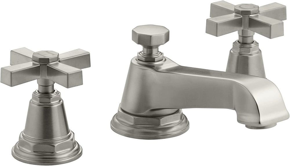 Brushed Nickel 8" Widespread Bathroom Sink Faucet with Cross Handles