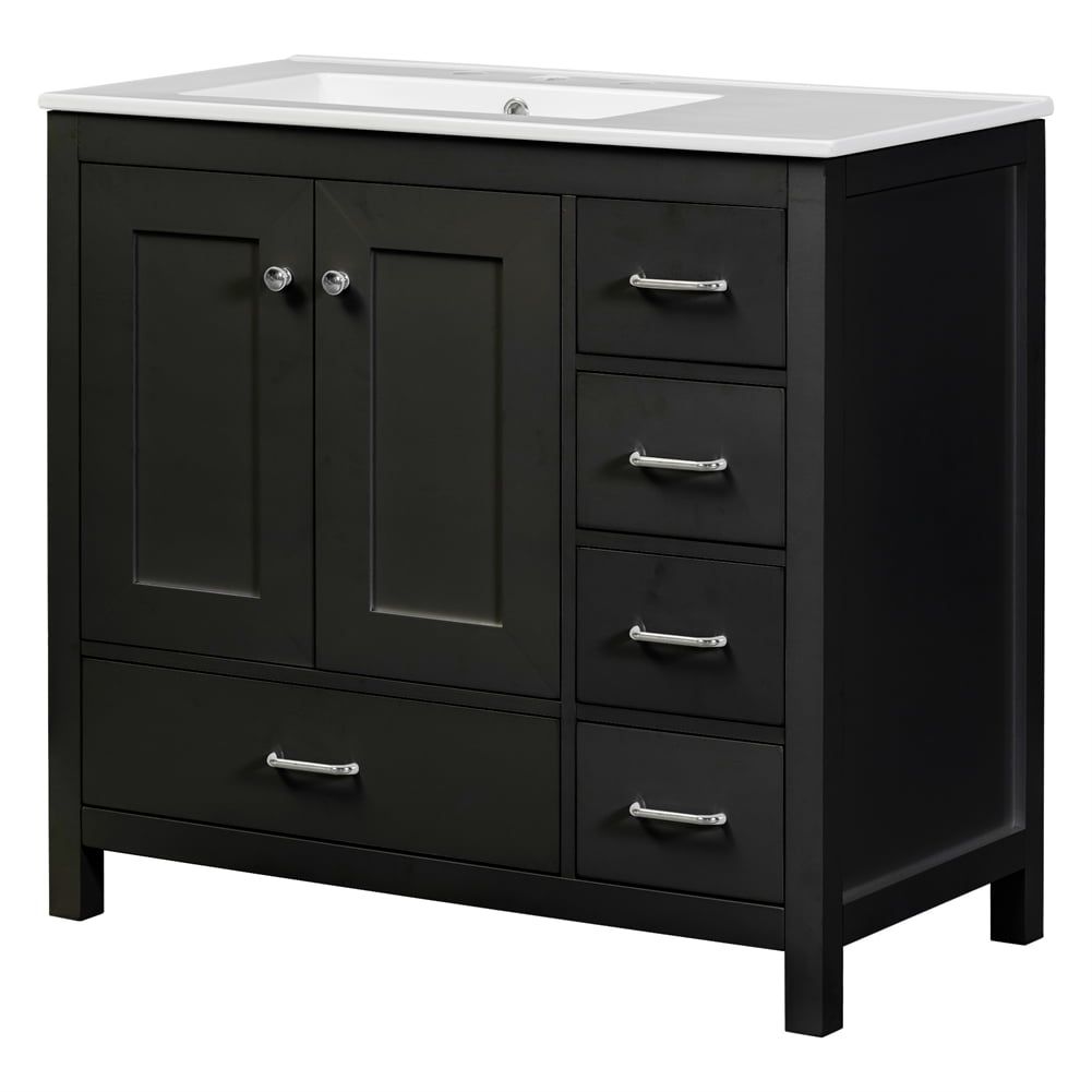 Black 36" Freestanding Bathroom Vanity with Ceramic Sink and Storage