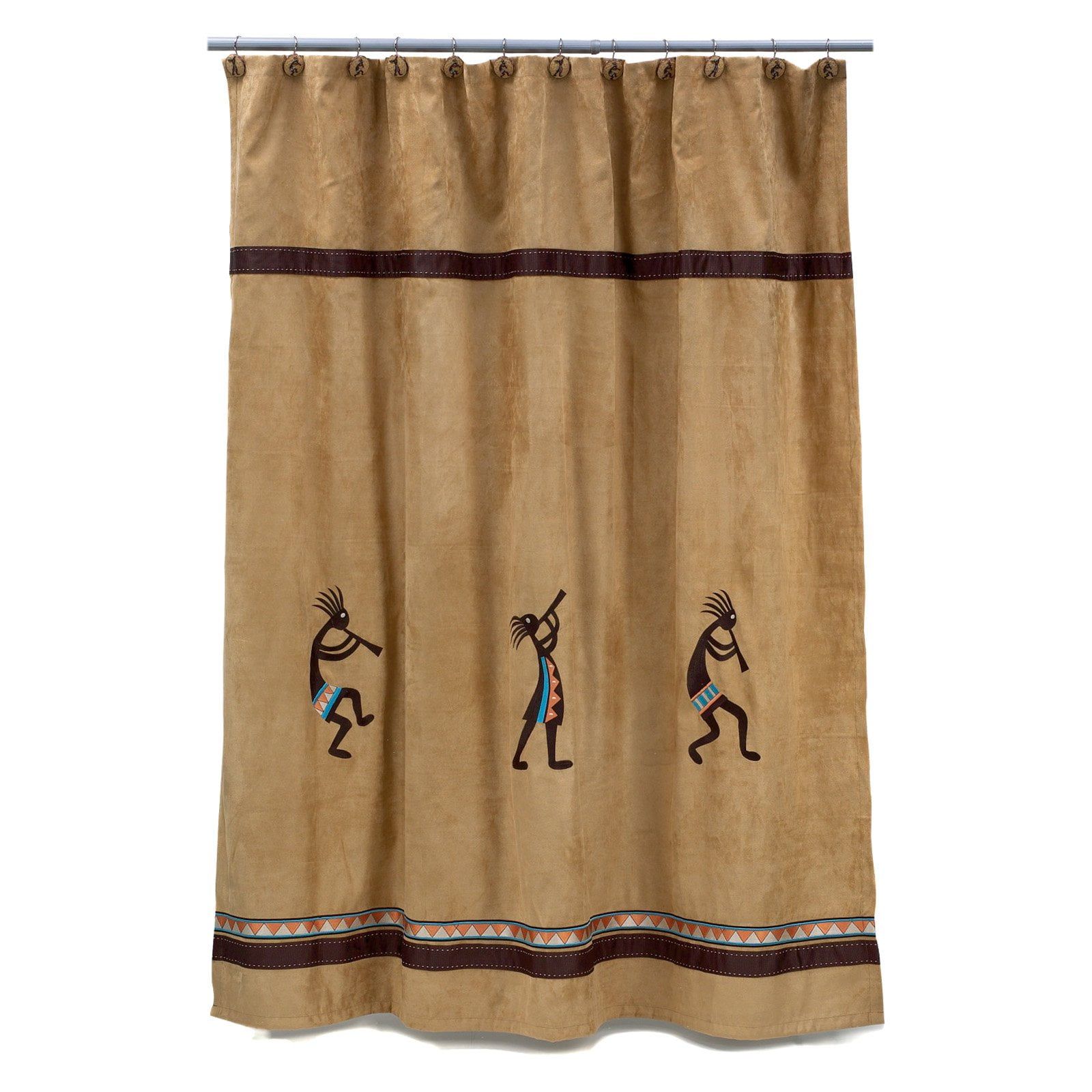 Kokopelli Beige and Brown Suede Fabric Shower Curtain