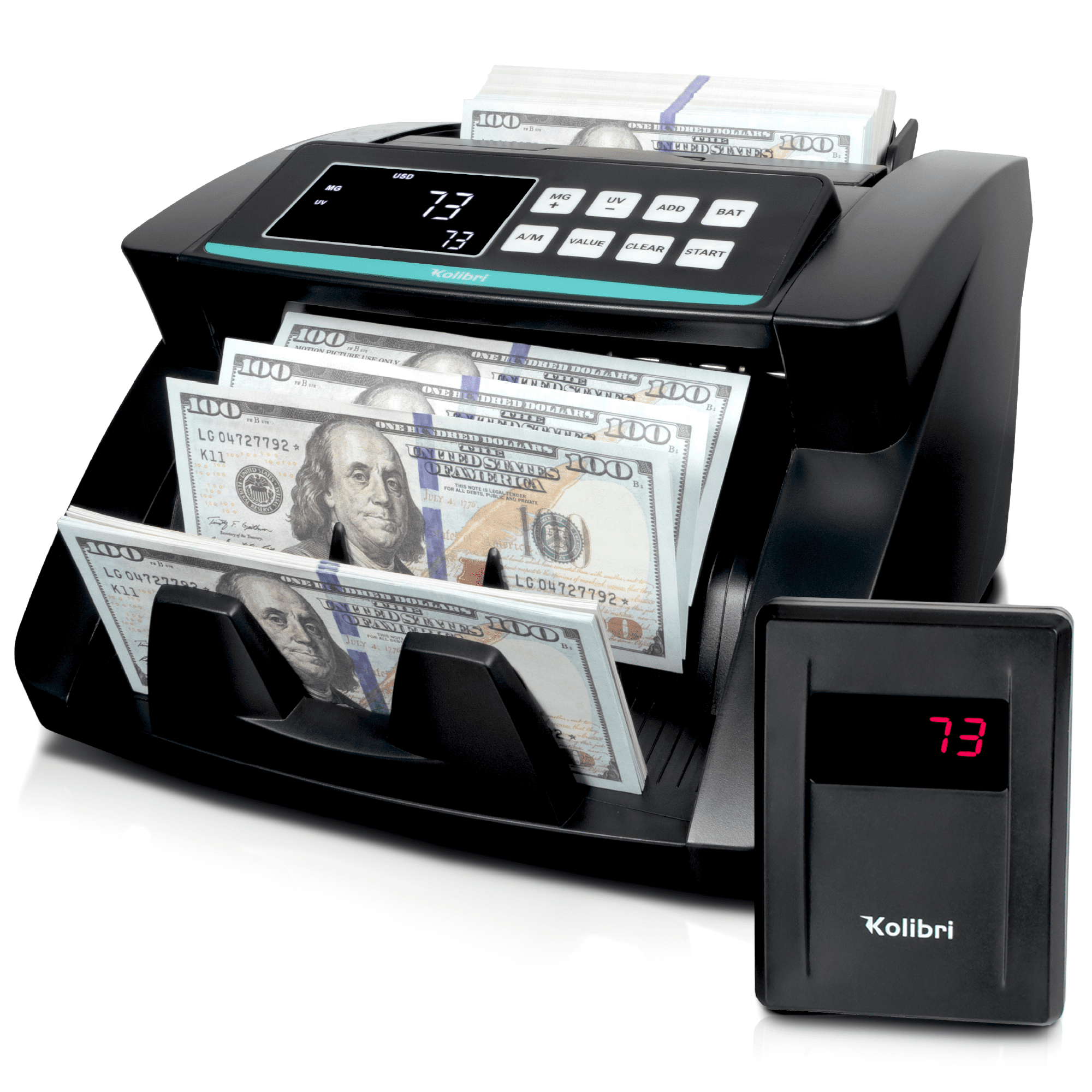 Kolibri Black Banknote Counter with Counterfeit Detection and LED Display