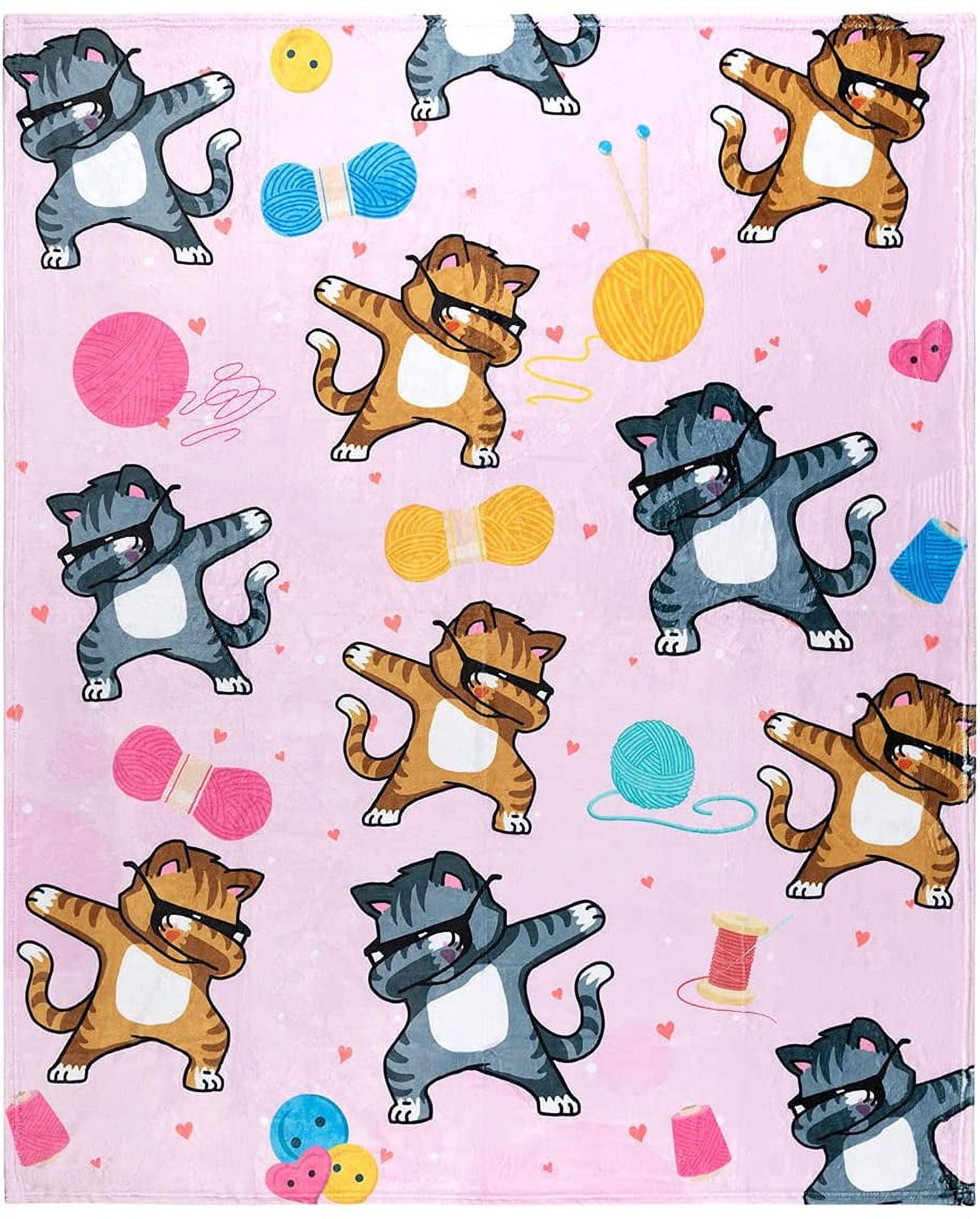 Pink Fleece Cat Pattern Throw Blanket for Girls 50x60