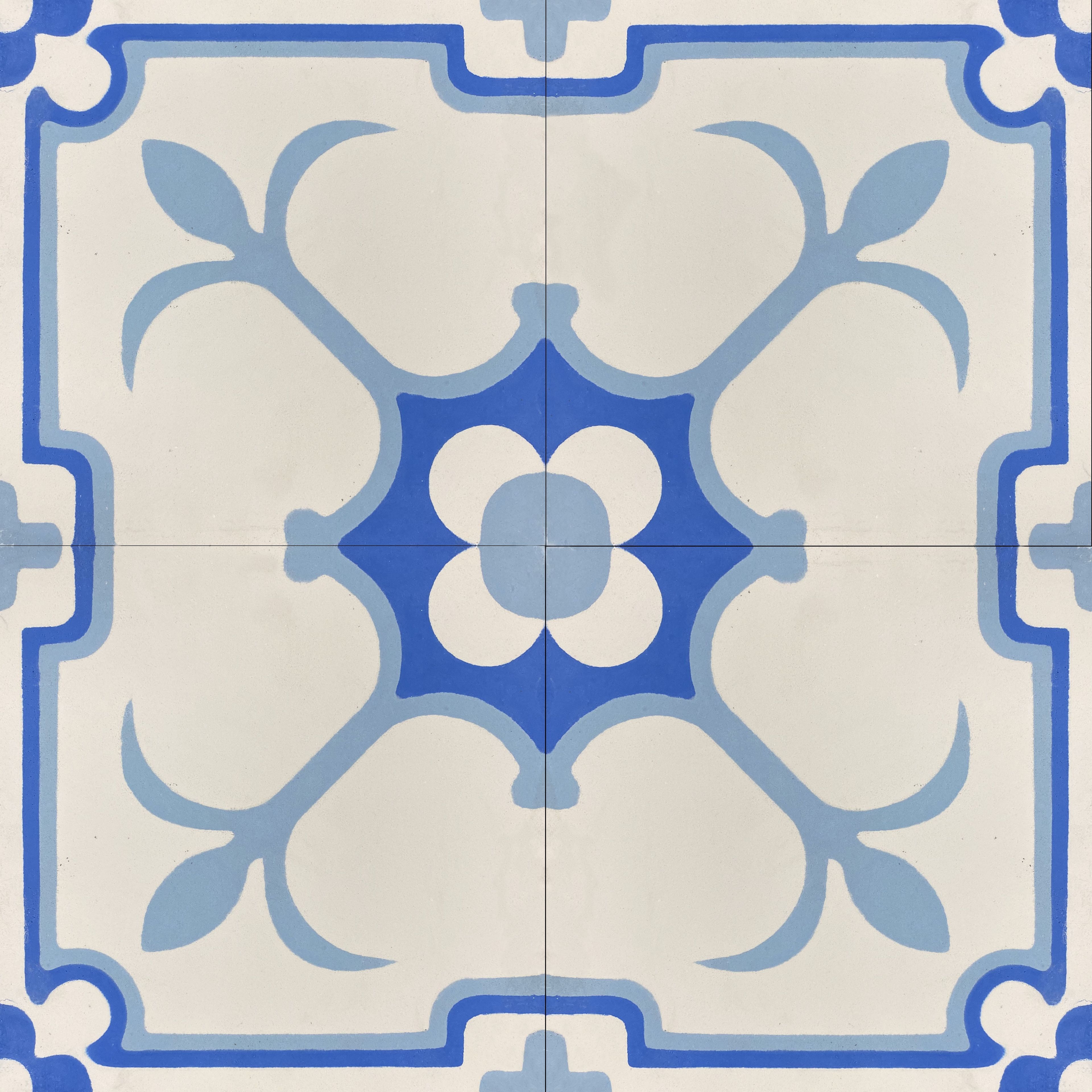 Handmade Blue and White Patterned Cement Tile, 8x8