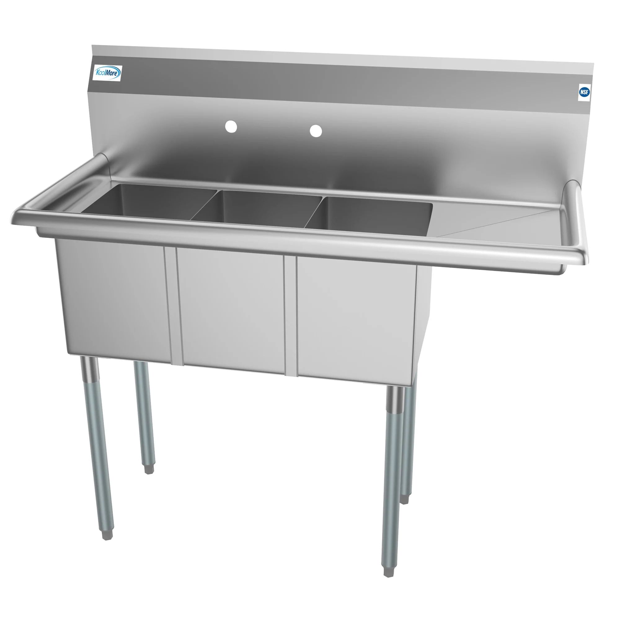 KoolMore 3 Compartment Stainless Steel Commercial Sink with Right Drainboard