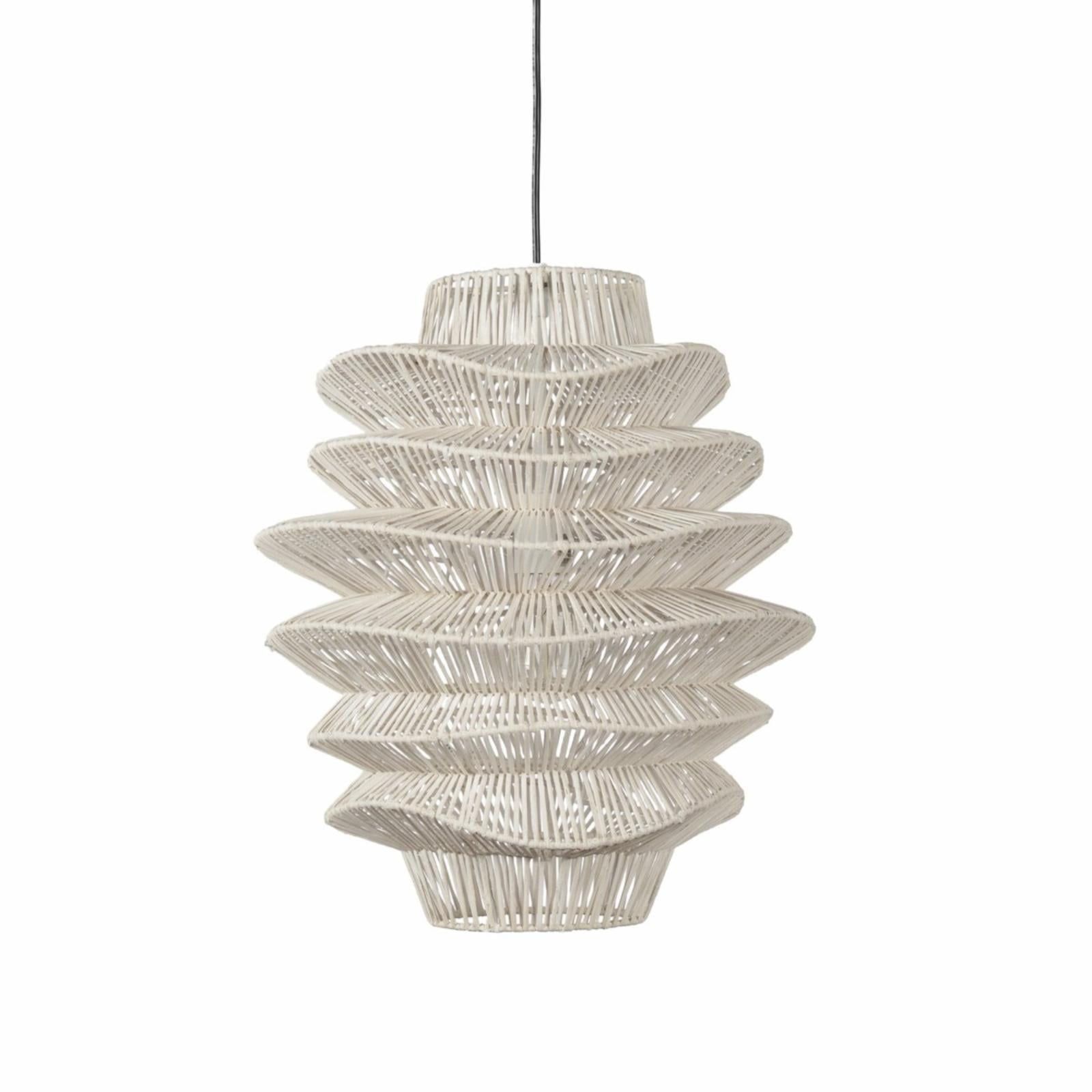 Barlow 16" White Rattan and Iron Handcrafted Pendant Light