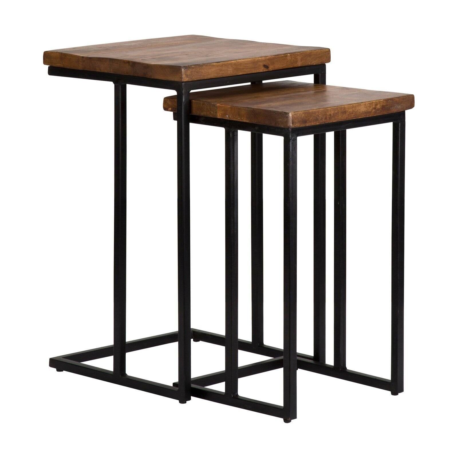 Sustainable Solid Wood and Iron Nesting Tables Set