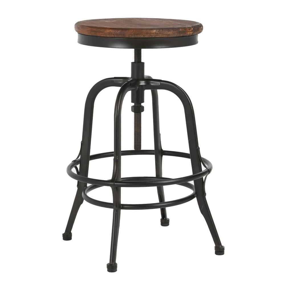 Rustic Reclaimed Pine and Iron Adjustable Barstool in Black