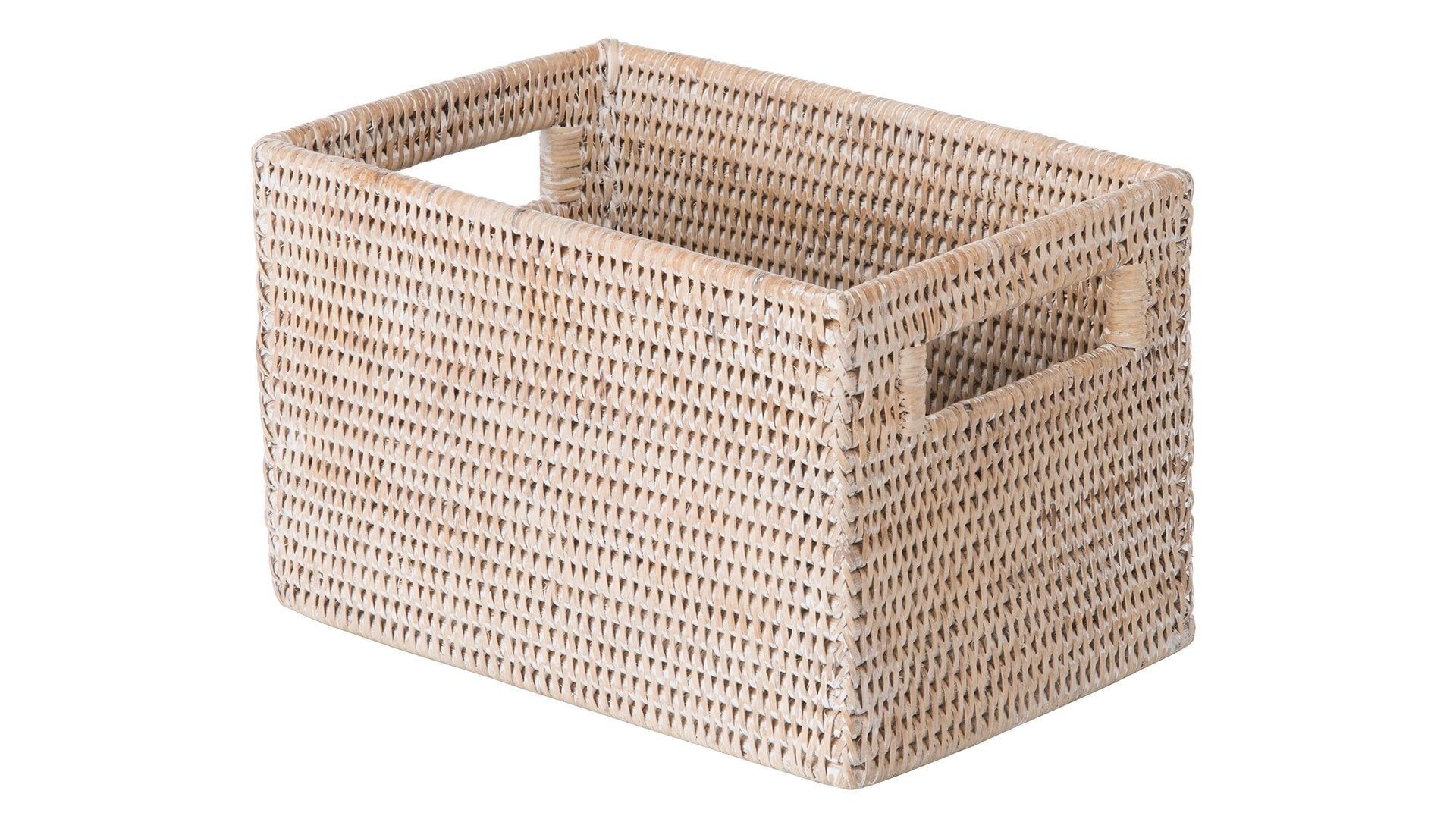 Small White Wash Rectangular Rattan Storage Basket