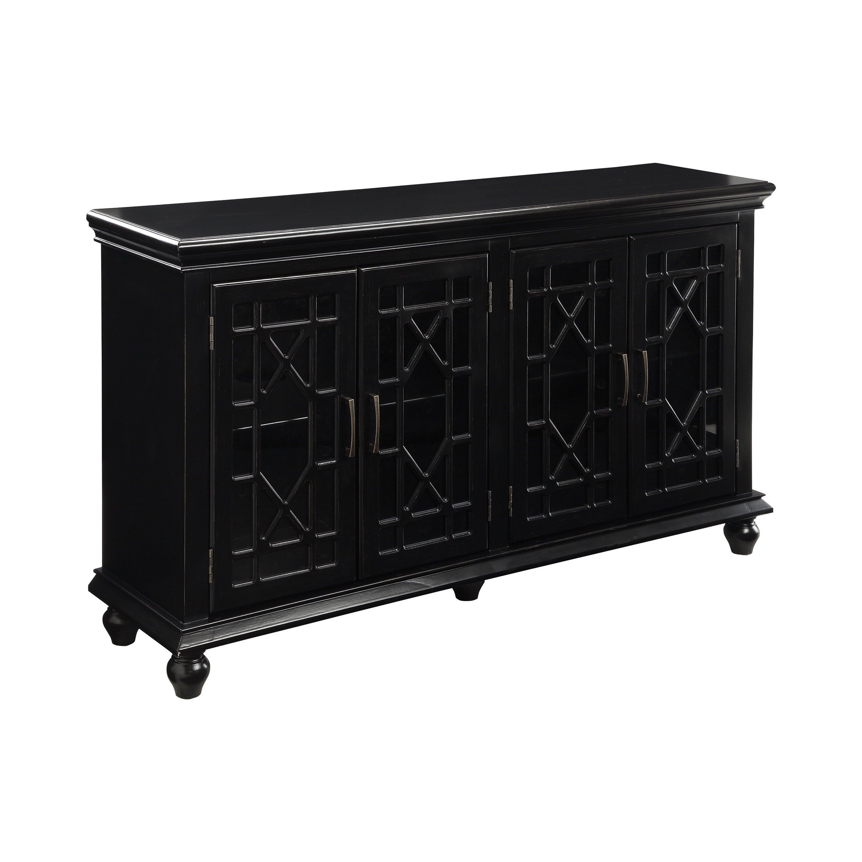 Transitional Black 60" Accent Cabinet with Geometric Lattice Doors