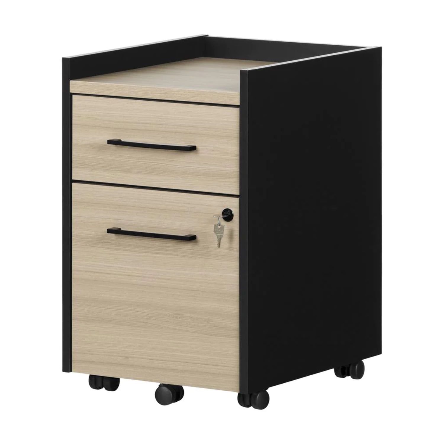 Soft Elm and Matte Black 2-Drawer Mobile Lockable File Cabinet