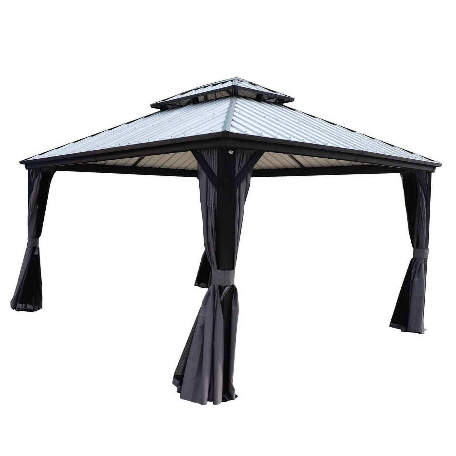 Alexander 12' x 12' Gray Aluminum Hardtop Gazebo with Mosquito Netting and Curtains