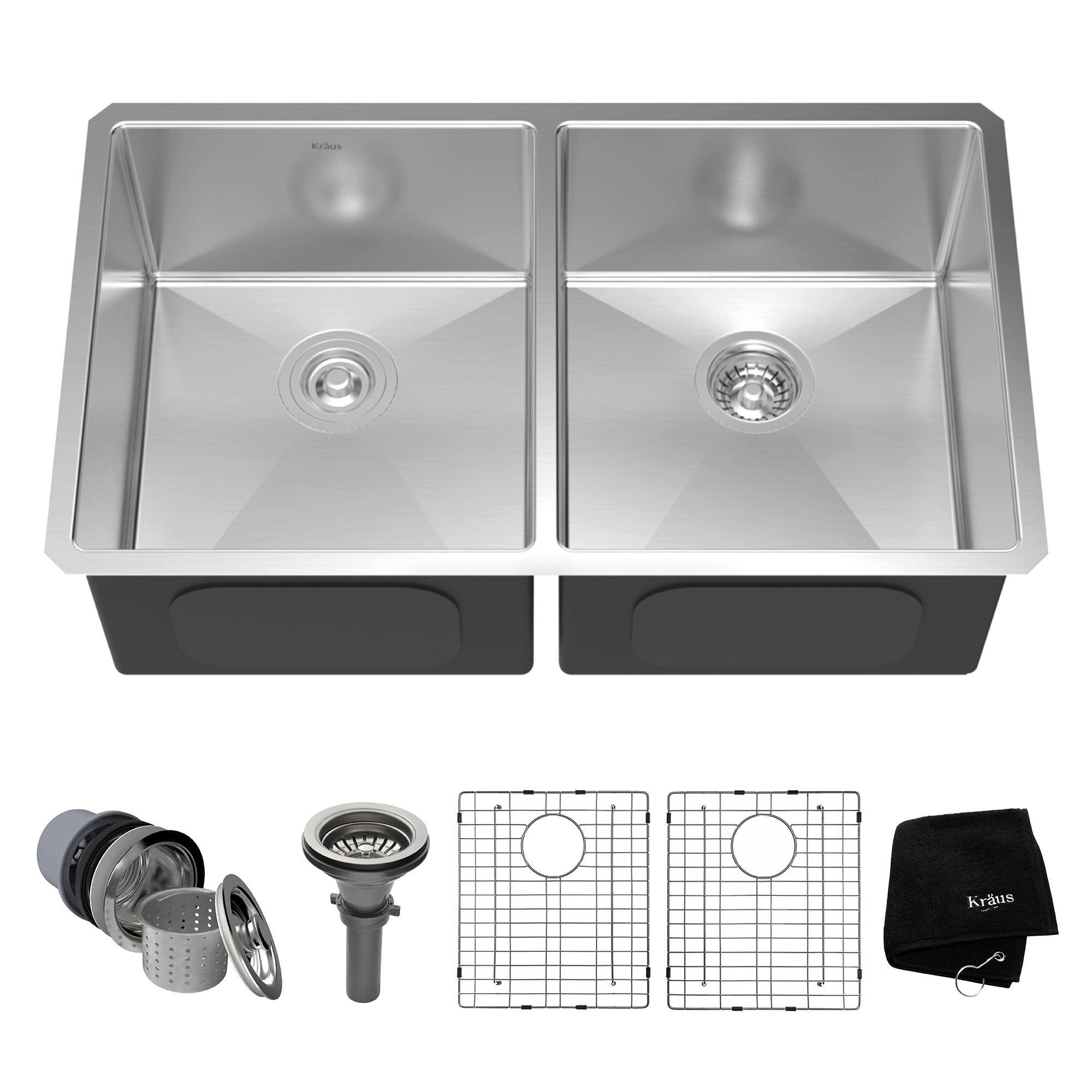 Kraus 33" Satin Stainless Steel Double Bowl Undermount Kitchen Sink