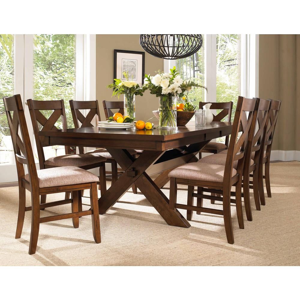 Kraven 9-Piece Dark Hazelnut Acacia Wood Dining Set