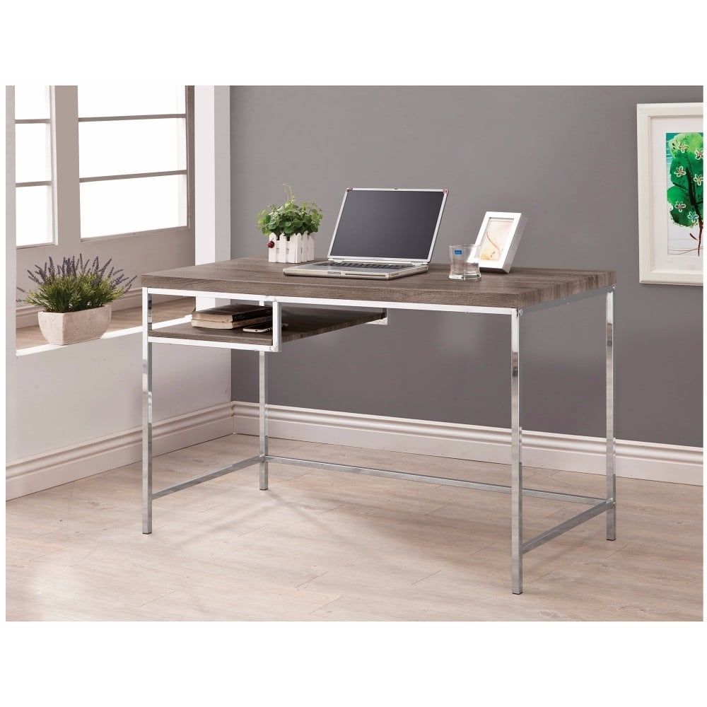 Weathered Gray and Chrome Home Office Desk with Drawer