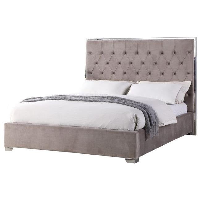 Regal Velvet King Platform Bed with Tufted Headboard in Dark Grey