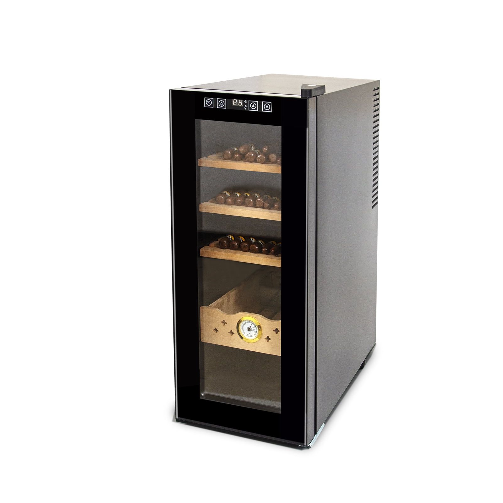 Black 35L Cigar Humidor with Temperature Control and Hygrometer