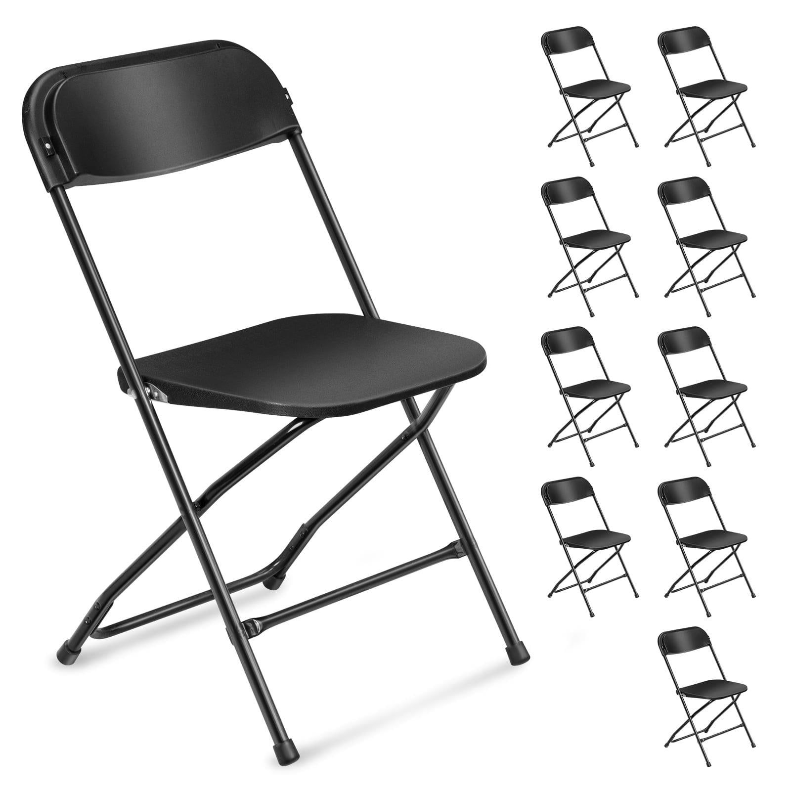 Black Plastic Folding Chairs, 10-Pack, Lightweight and Portable