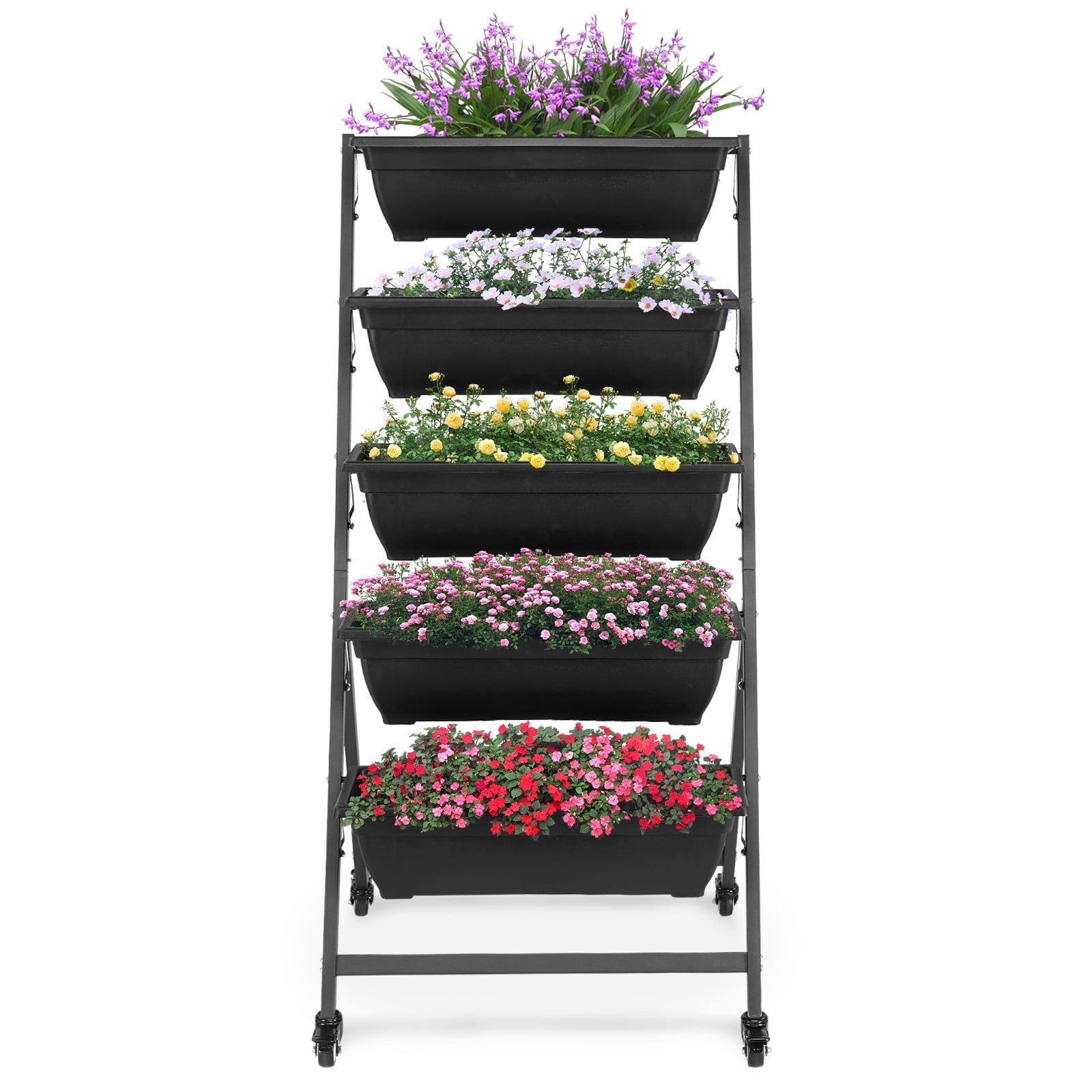 Black 5-Tier Vertical Elevated Garden Bed with Wheels