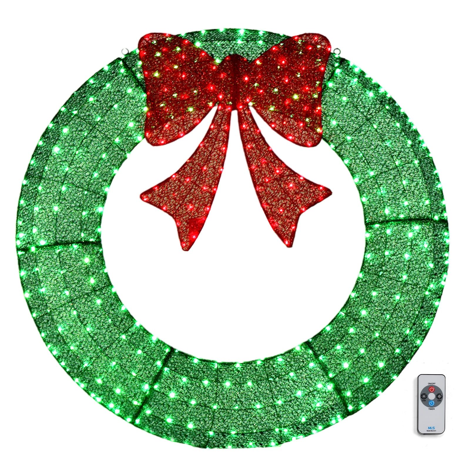 60-Inch Green and Red LED Lighted Christmas Wreath with Bow