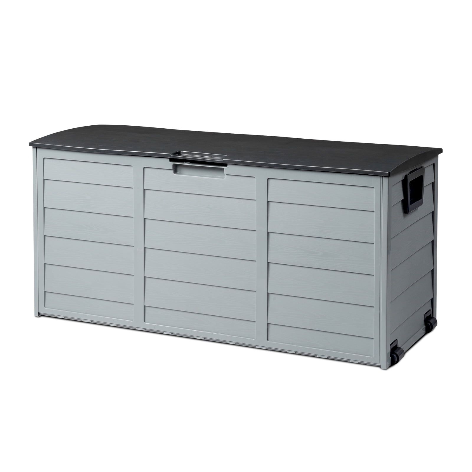 75 Gallon Gray and Black Plastic Lockable Deck Box with Wheels