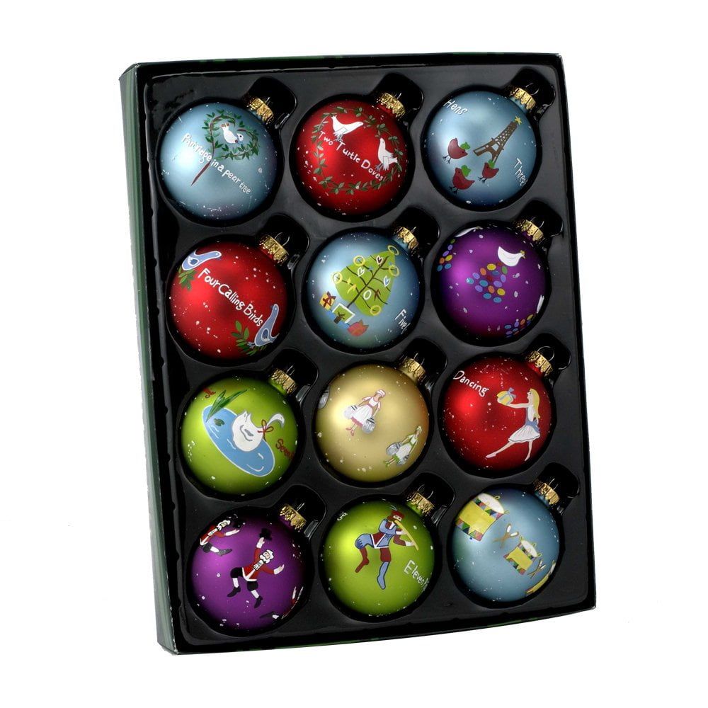 Kurt Adler Twelve Days of Christmas Glass Ball Ornament Set