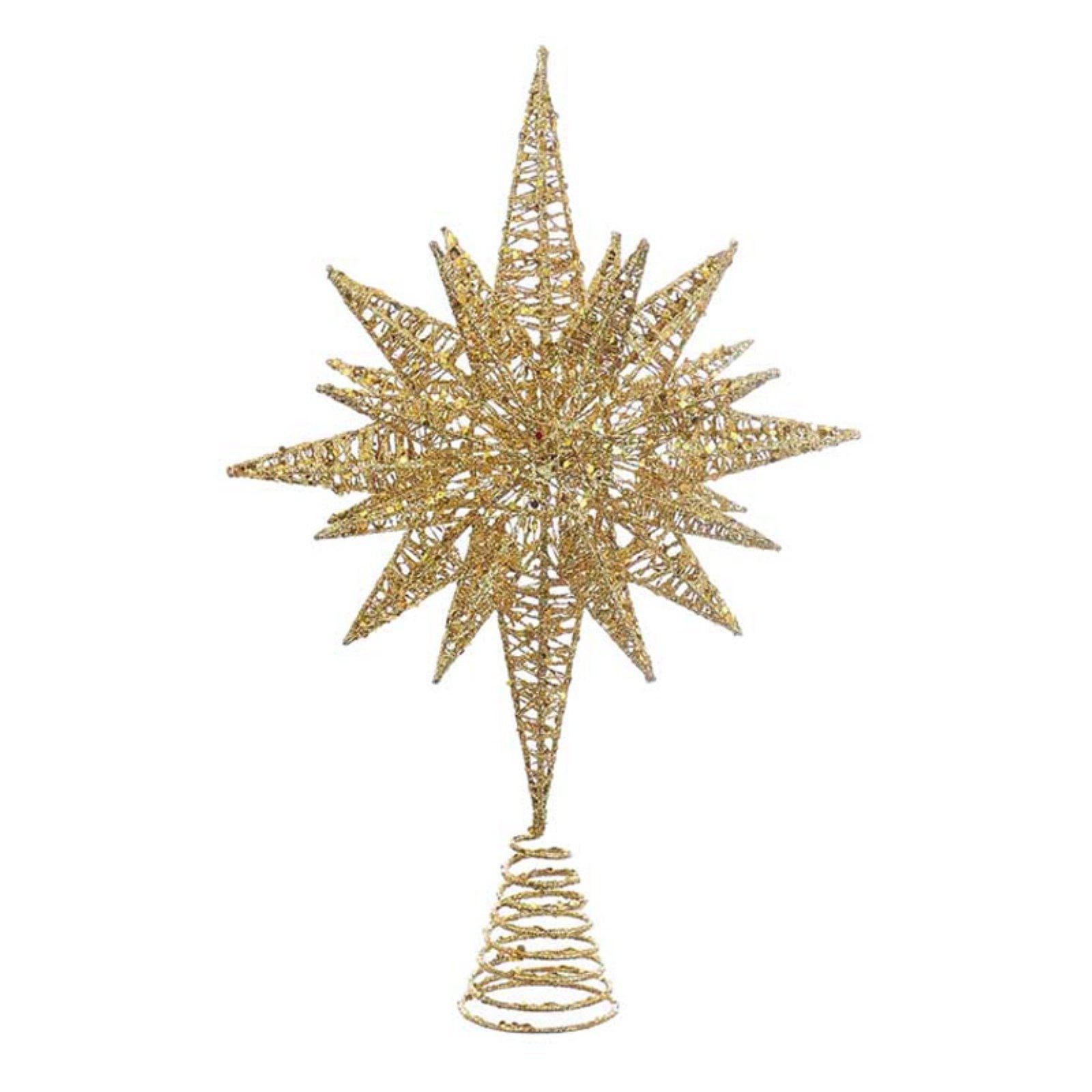 Gold Glitter Wire 3D Star Christmas Tree Topper, 16.5-inch