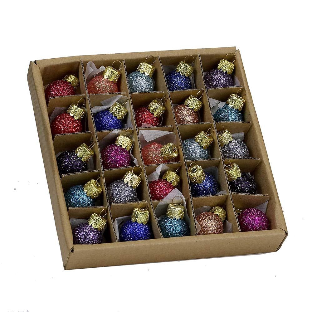 Miniature Multicolor Glitter Glass Ball Ornament Set