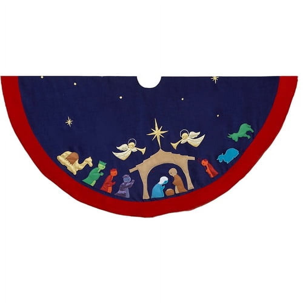 52-Inch Deep Blue and Red Nativity Tree Skirt