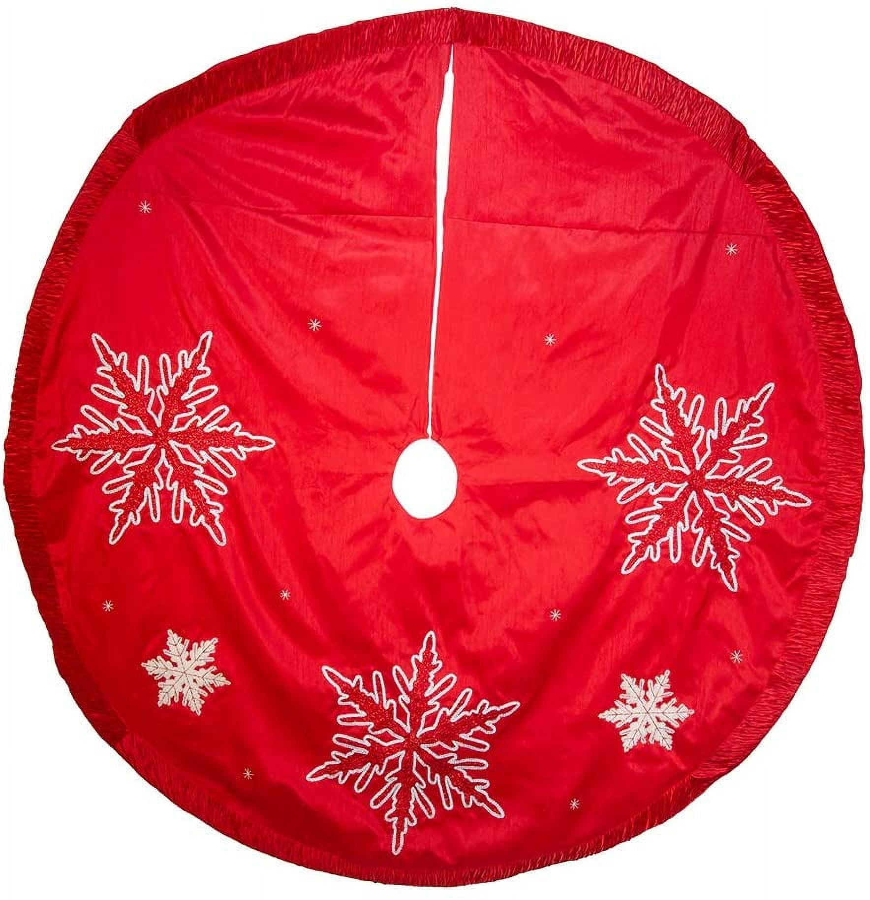 Red and White Embroidered Snowflake 60-Inch Tree Skirt