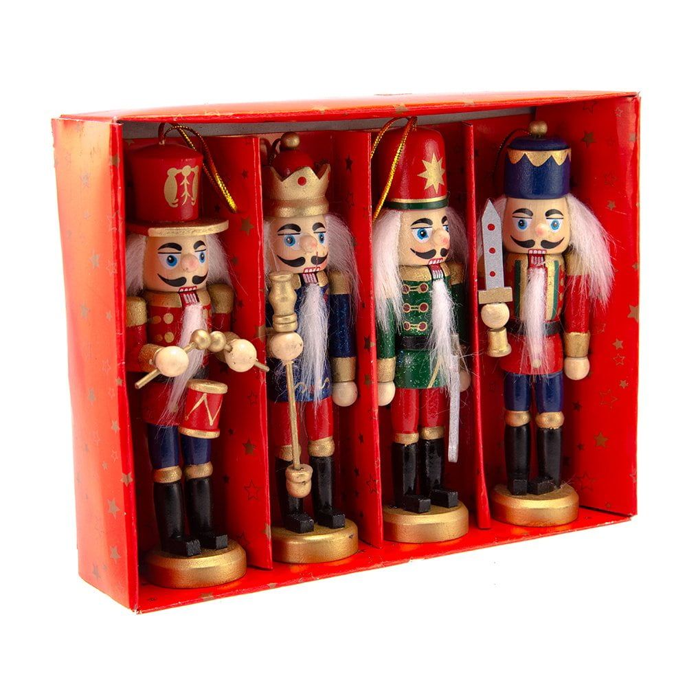 5" Wooden Nutcracker Ornaments Set of 4 in Festive Colors