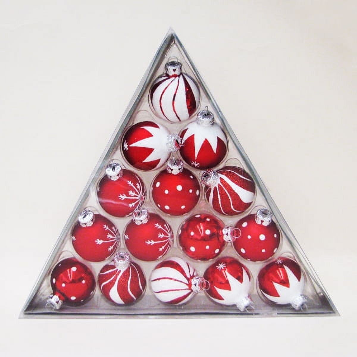 Red and White Shatterproof Plastic Christmas Ornaments Set of 15