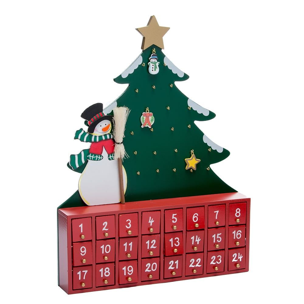 Classic Wooden Snowman Christmas Countdown Calendar with Gold Trim