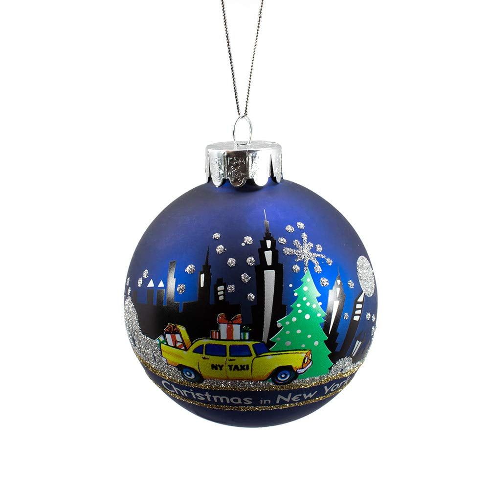 Midnight Blue New York Glass Christmas Ball Ornament, 80mm