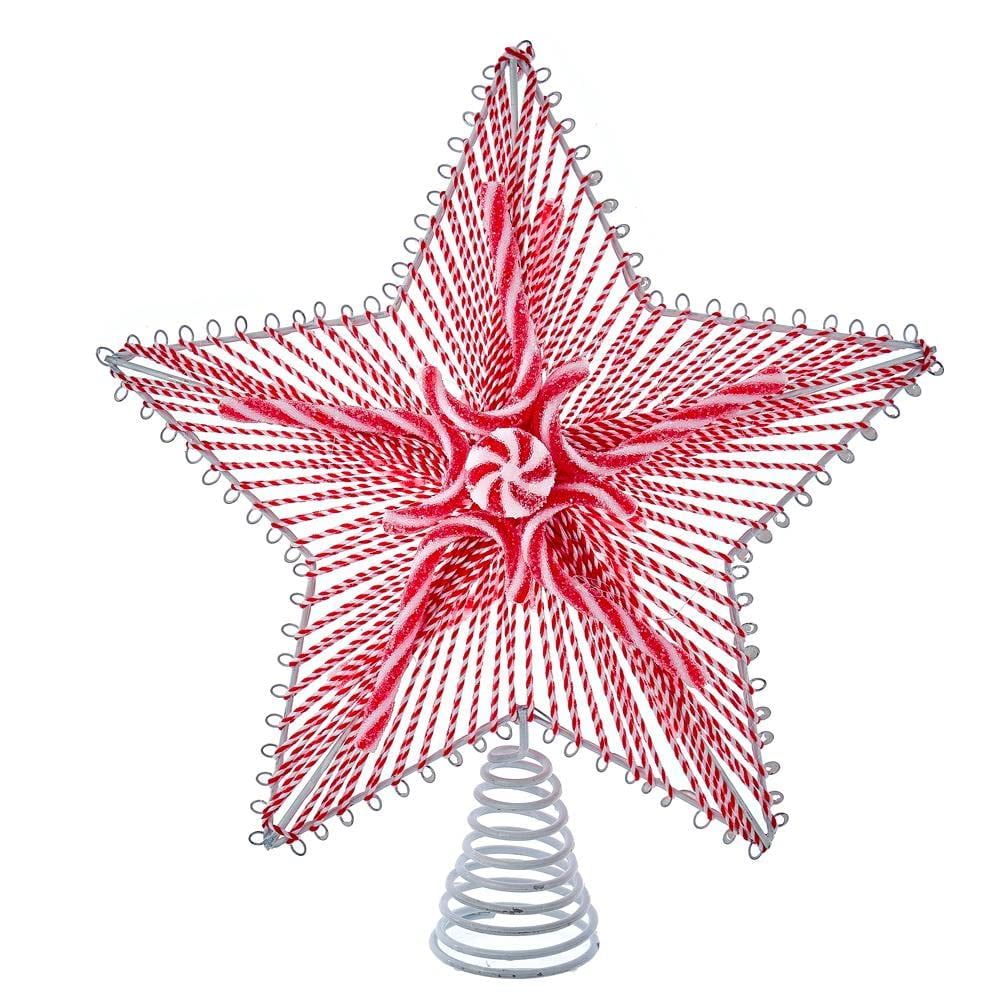 11-Inch Red and White Peppermint Star Metal Tree Topper