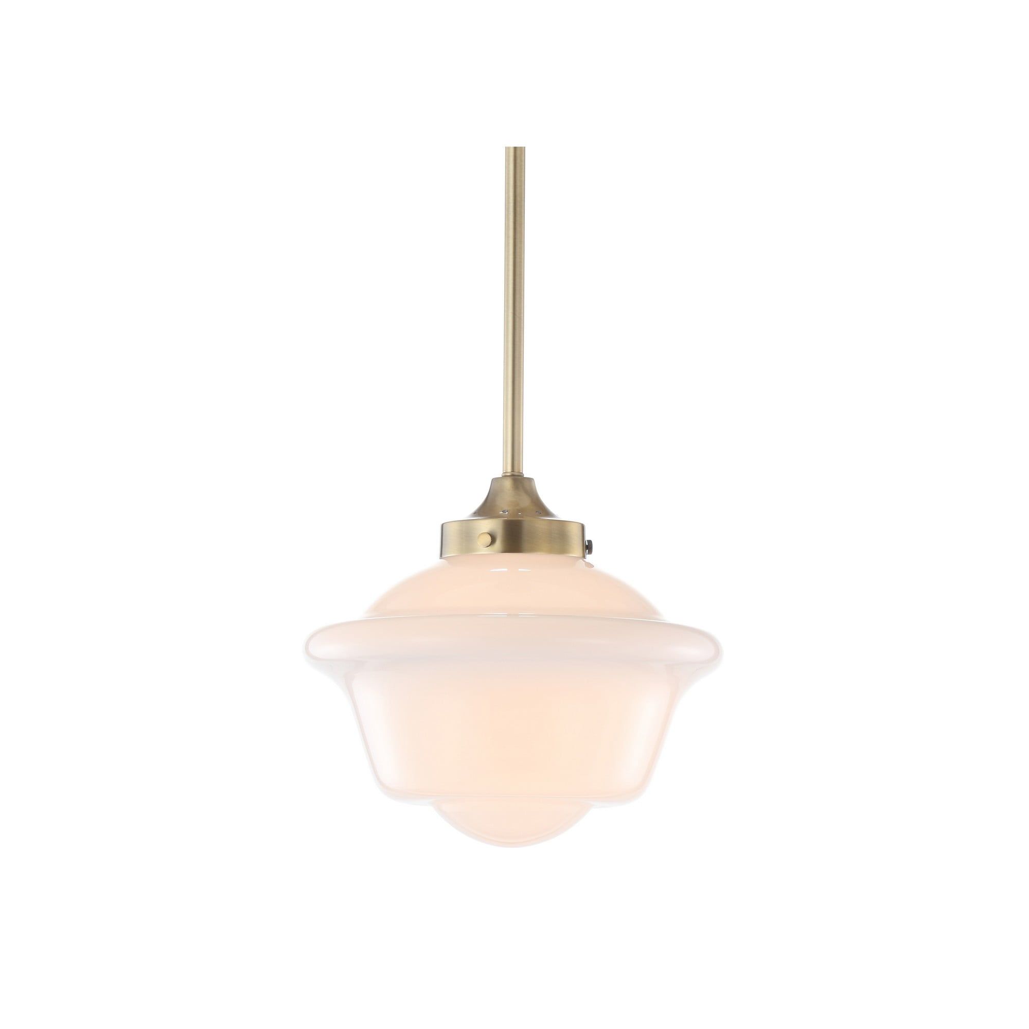 Kurtz 9.5" Brass Gold & White Glass LED Pendant with Adjustable Drop