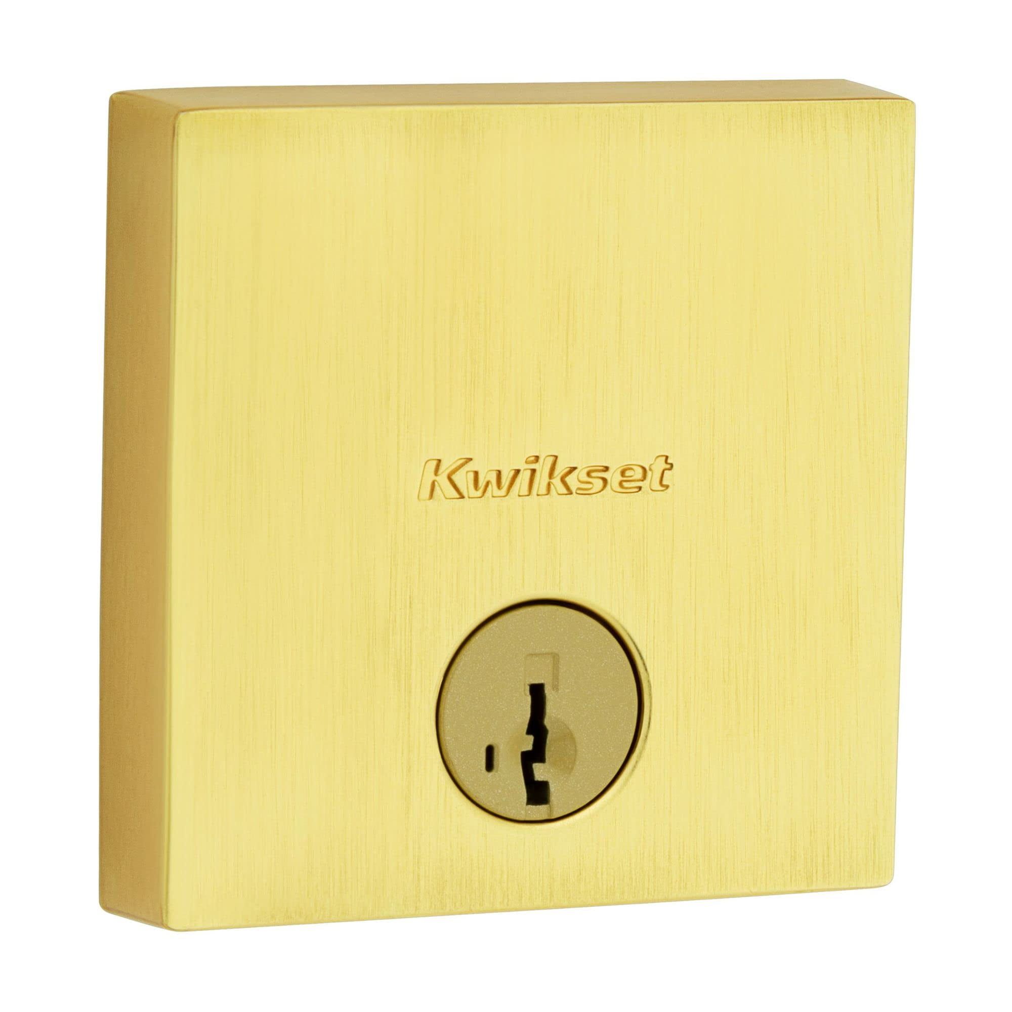 Satin Brass Square Single Cylinder Deadbolt Lock