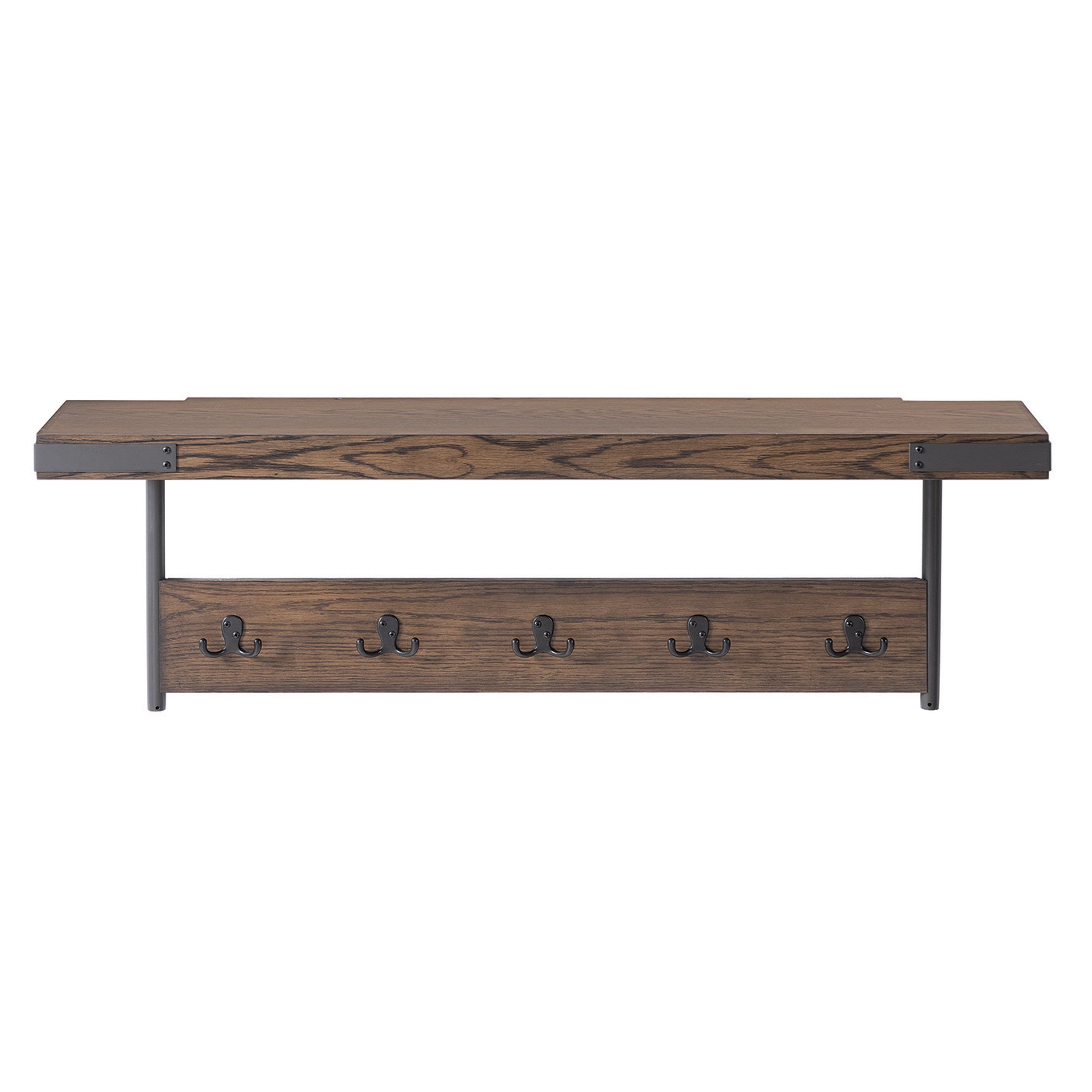 Kyra 42" Oak and Metal Industrial Coat Hook with Shelf