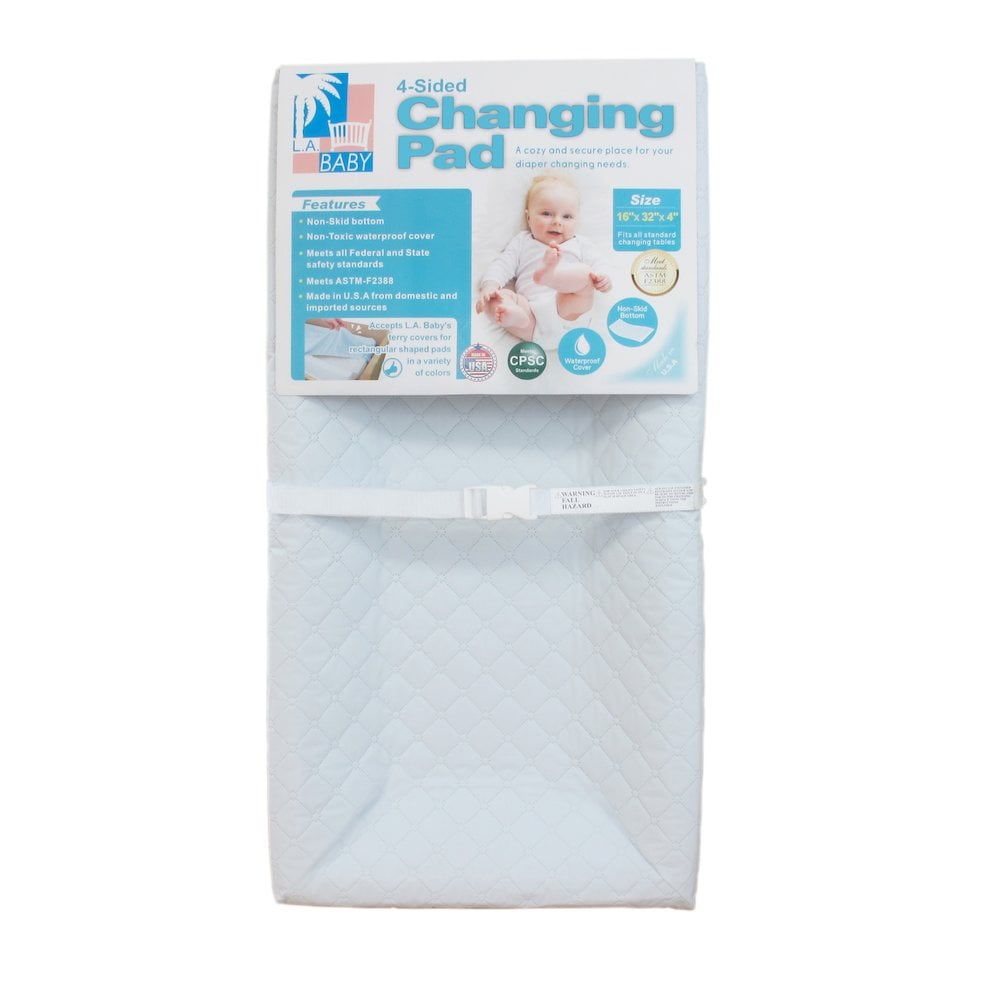 White Quilted Waterproof 4-Sided Diaper Changing Pad, 30"