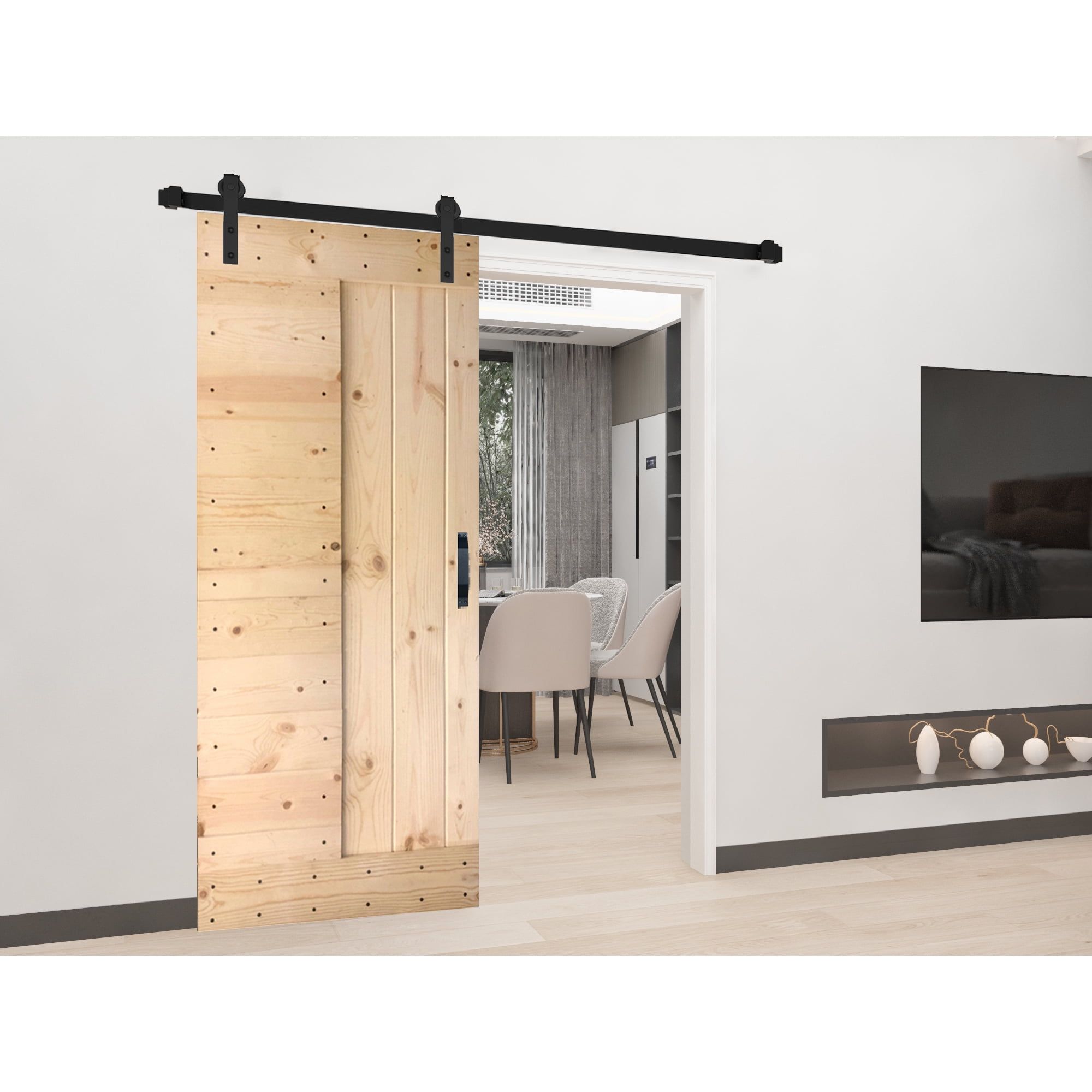 Unfinished Solid Wood 36'' x 84'' Modern Barn Door Kit