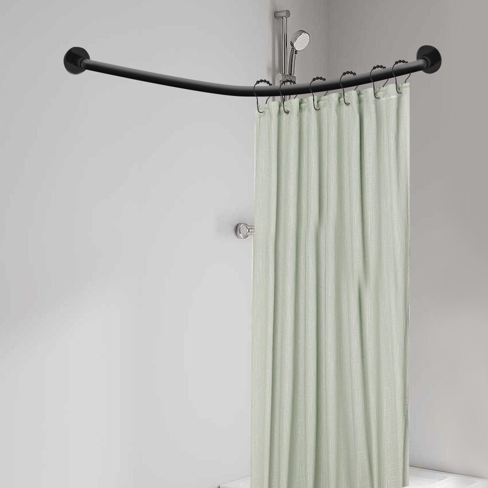 Adjustable Black Stainless Steel L-Shaped Shower Curtain Rod