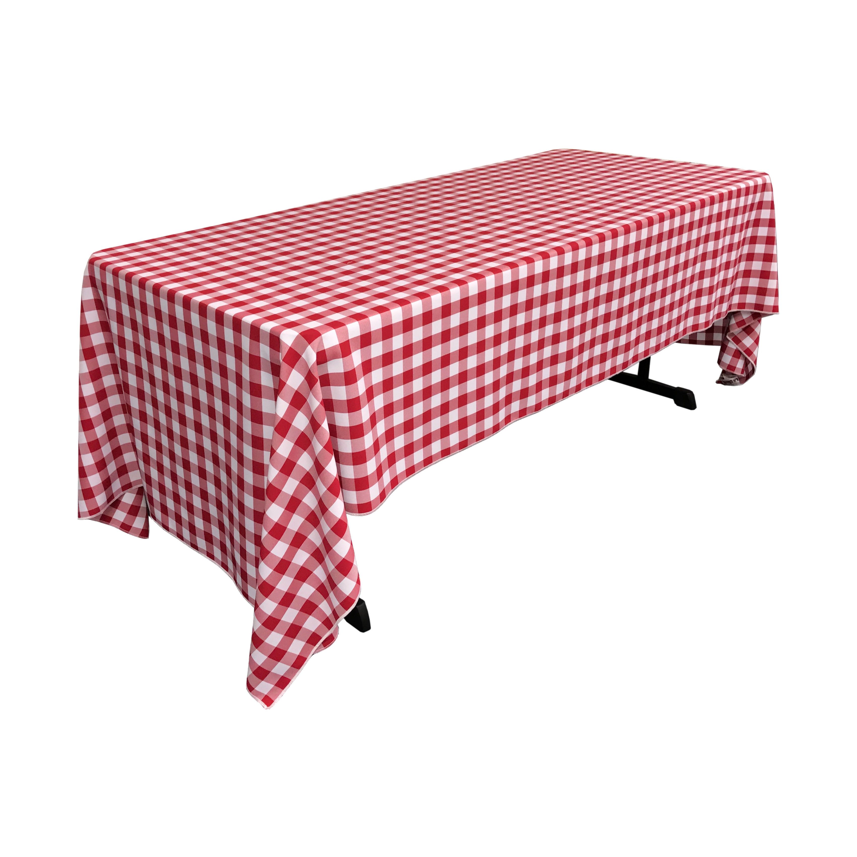 60" x 120" White and Red Polyester Gingham Checkered Rectangular Tablecloth